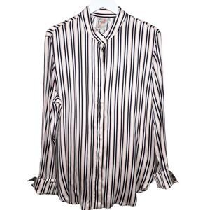 Finley 100% Rayon Satin Stripe Carter Button Down French Cuff Shirt - Size L